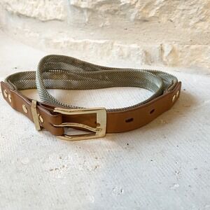 Vintage Gold Tone 1937 Brand Mesh Womens Belt Small Metal Chainlink Retro 1980's